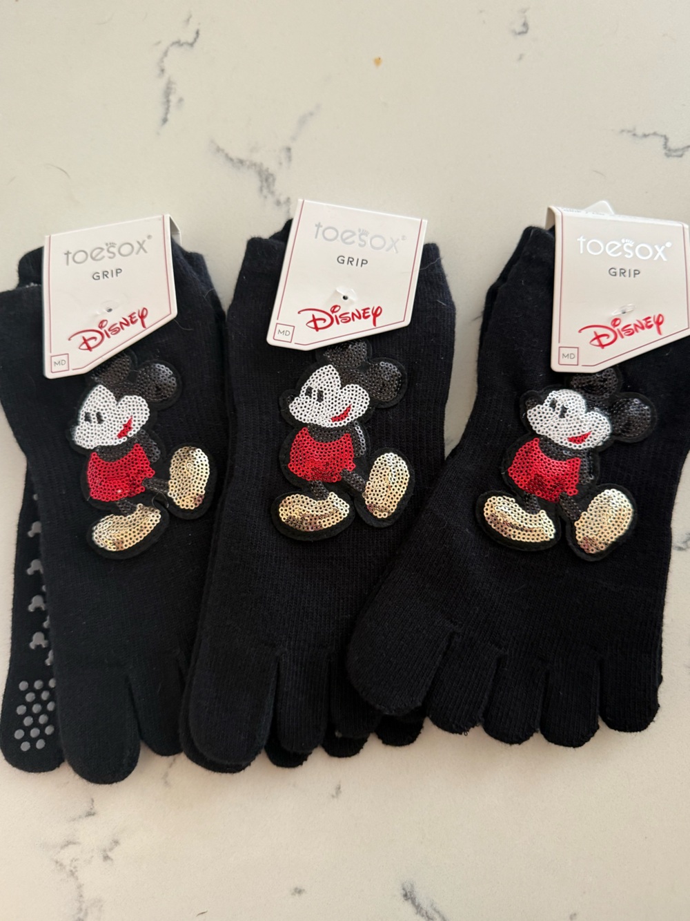 toesox Black Mickey Mouse Sequin Grip Toe Mittens